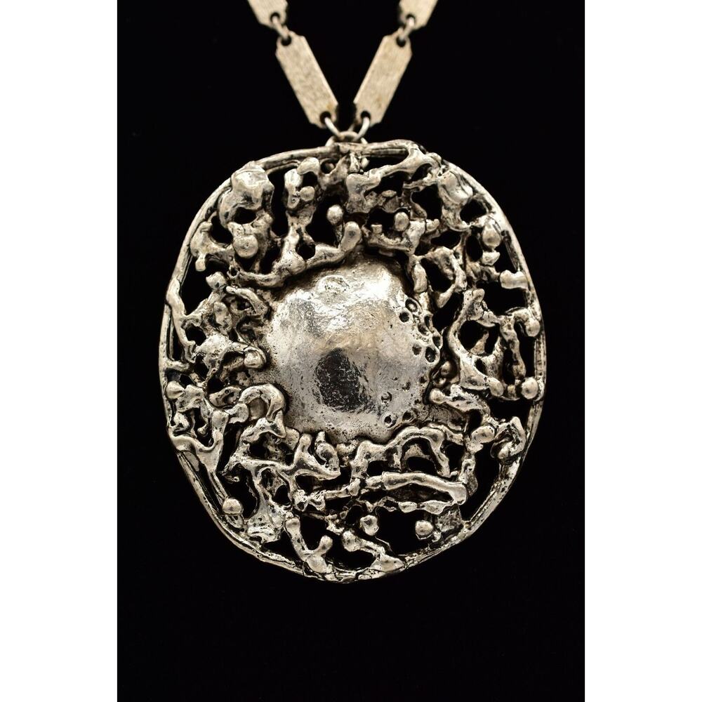Hobe Vintage Pendant Necklace Silver Tone Heavy Chunky Brutalist Signed BinL